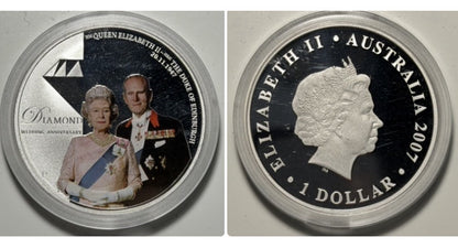 Australia 2007 Diamond Wedding Anniversary $1 1oz 999 Silver Proof Coin