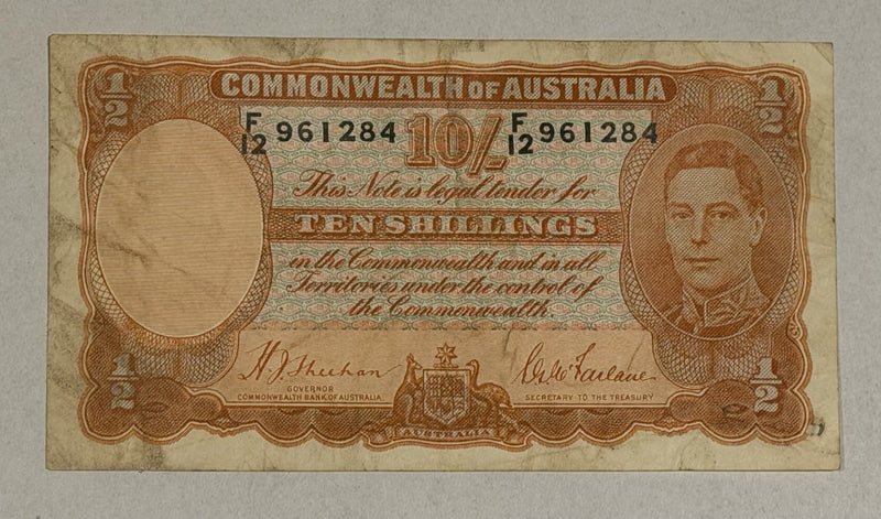 Commonwealth Australia 1939 10/- Ten Shillings Sheehan/Mcfarlane Banknote VF