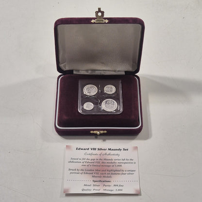UK 1936 Edward VIII Pattern Proof Silver Maundy Set In Case With Certificate