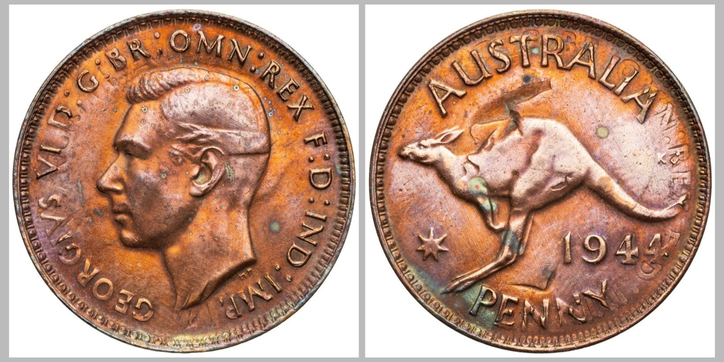 Australia 1944(m) Penny Flipover Double Strike Error Coin Extremely Rare