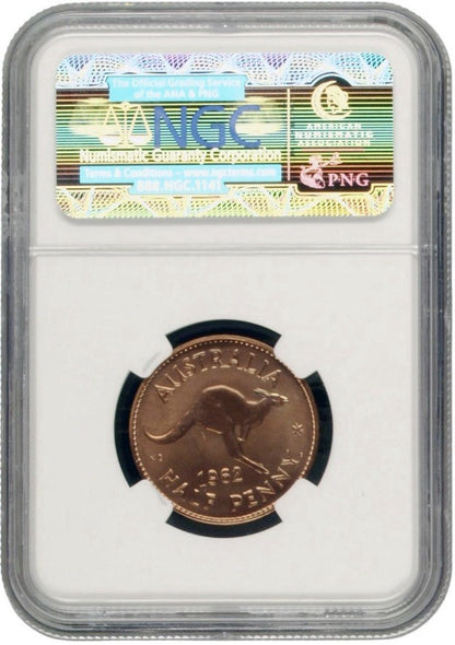 Australia 1962(p) Y. Proof Half Penny 1/2d NGC Graded PF66RD Red Copper Coin