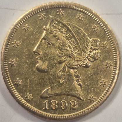 USA 1892-CC $5 Liberty Gold Half Eagle EF