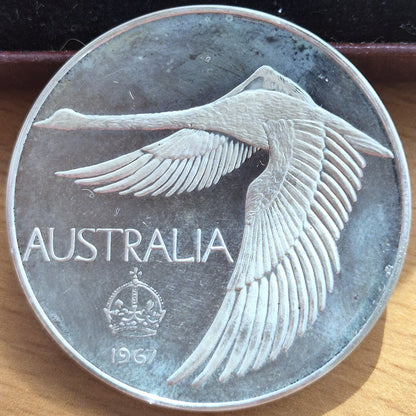 GENUINE Australia 1967 Swan Dollar Proof Pattern Plain Edge Silver Coin In Case