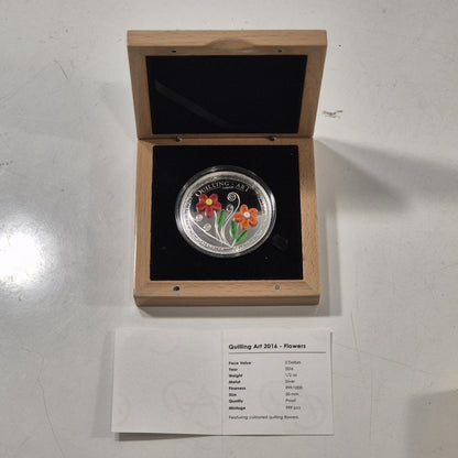 2016 Cook Islands Silver Proof $2 Coin Quilling Art Flowers in Case with Cert
