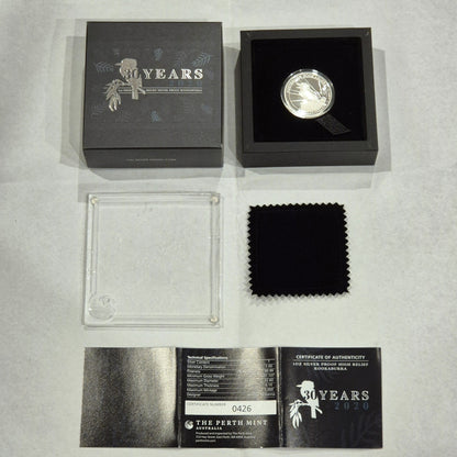Australia 2020 Kookaburra $1 1oz 30th Anniv High Relief Silver Proof Coin