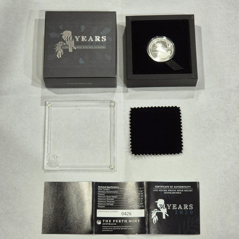 Australia 2020 Kookaburra $1 1oz 30th Anniv High Relief Silver Proof Coin