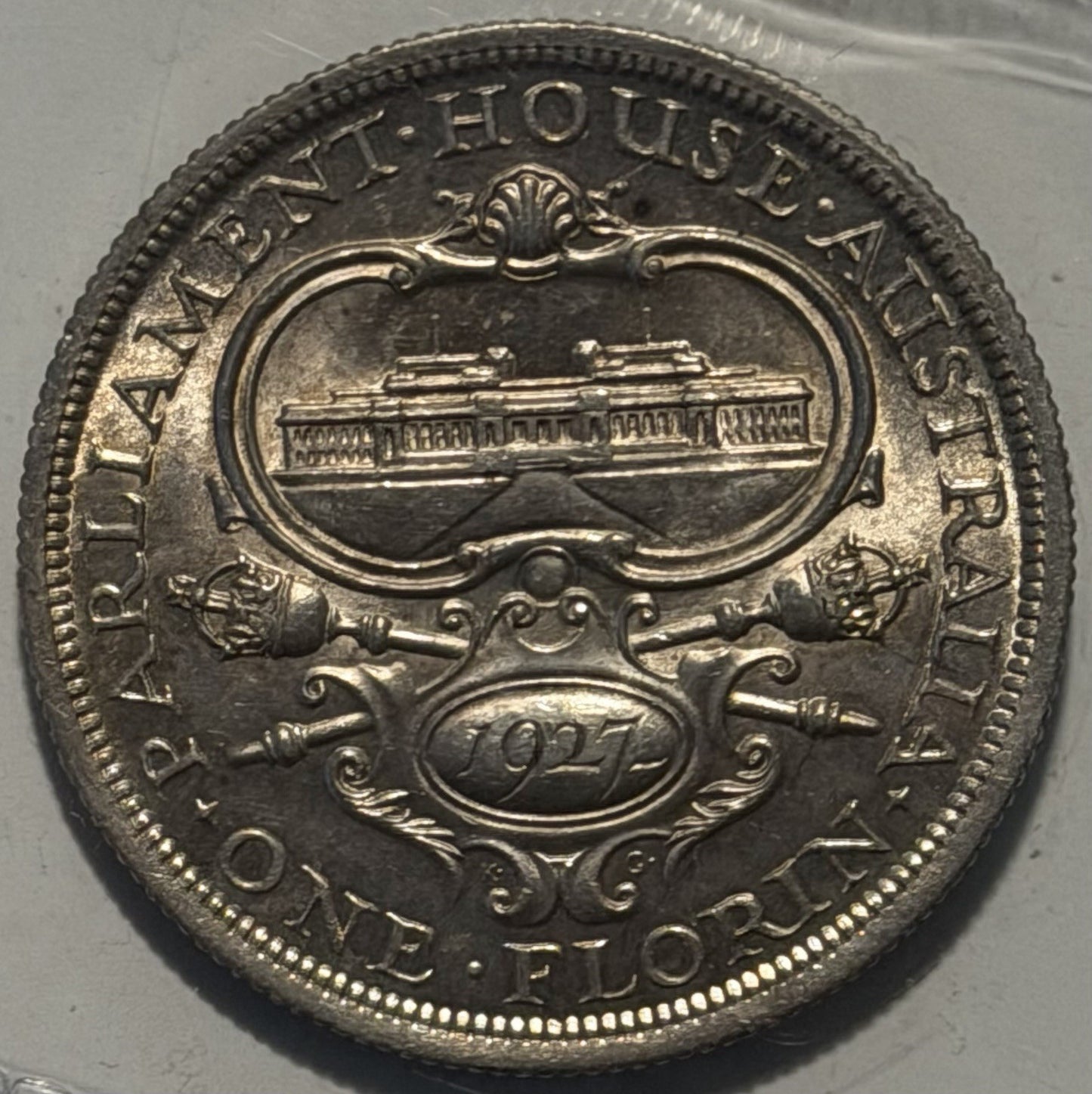 Australia aUNC 1927 Canberra Silver Florin 2/- Two Shillings Predecimal Coin (1927CanberraFlorinAU2)