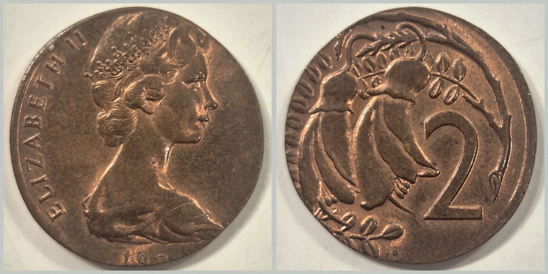 New Zealand 19xx Error 2 Cents Struck On 1 Cent Planchet Uncirculated 2.54g