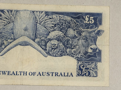 Commonwealth of Australia 1961 £5 Five Pound Coombs/Wilson Paper Banknote VF