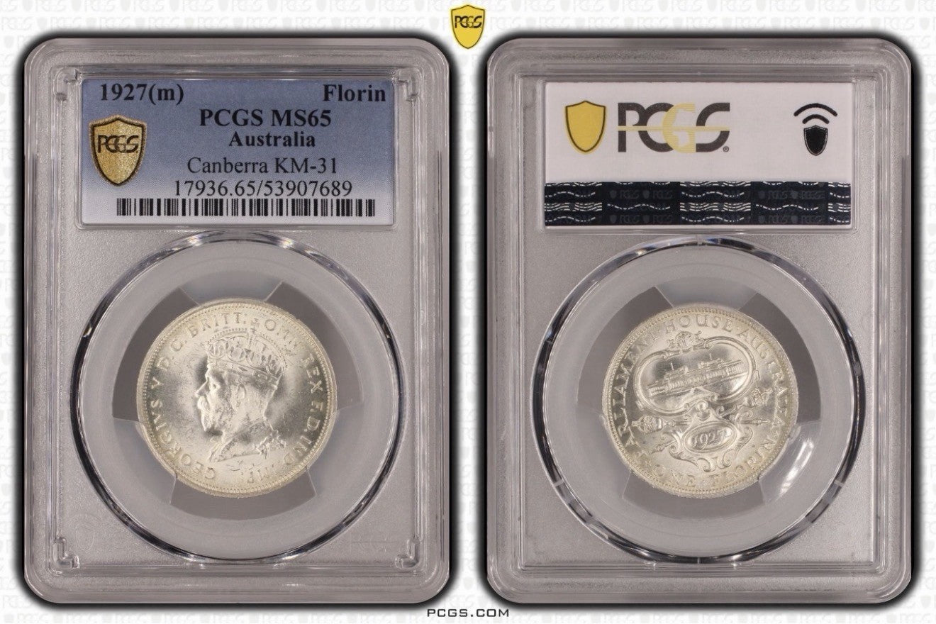 Australia 1927(m) Canberra Florin 2/- Two Shillings PCGS Graded MS65 Silver Coin