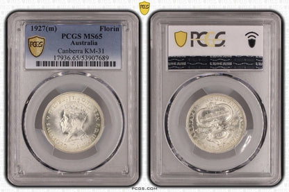 Australia 1927(m) Canberra Florin 2/- Two Shillings PCGS Graded MS65 Silver Coin