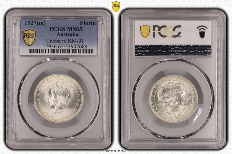Australia 1927(m) Canberra Florin 2/- Two Shillings PCGS Graded MS65 Silver Coin