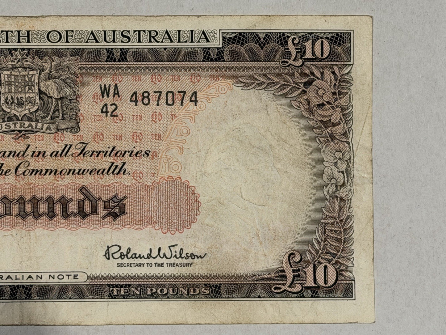 Commonwealth Australia 1960 £10 Ten Pounds Coombs/Wilson Paper Banknote VF