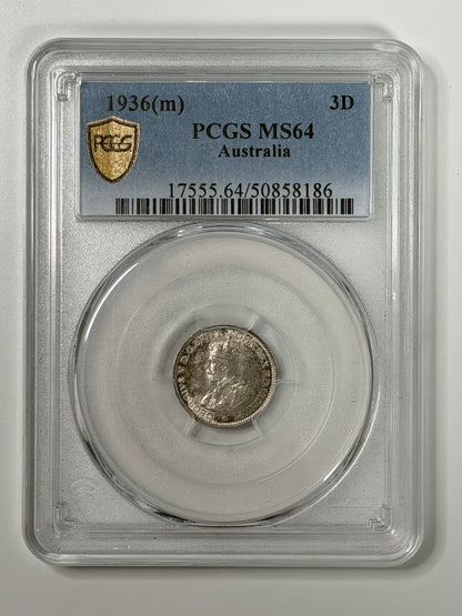 Australia 1936(m) 3d Threepence PCGS Graded MS64 UNC Silver Coin