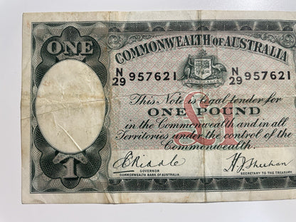 Australia 1933 £1 One Pound Riddle/Sheehan Predecimal Paper Banknote Very Fine