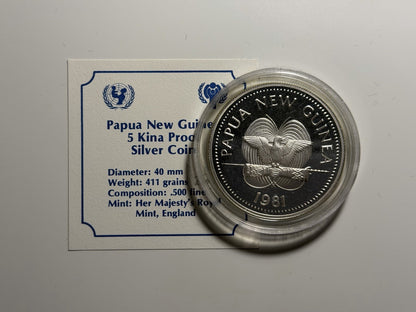 Papua New Guinea PNG 5 Five Kina Year of the Child Silver Proof Coin