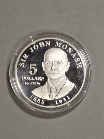 Australia 2018 $5 Five Dollar Sir John Monash 1oz 999 Silver Proof Coin