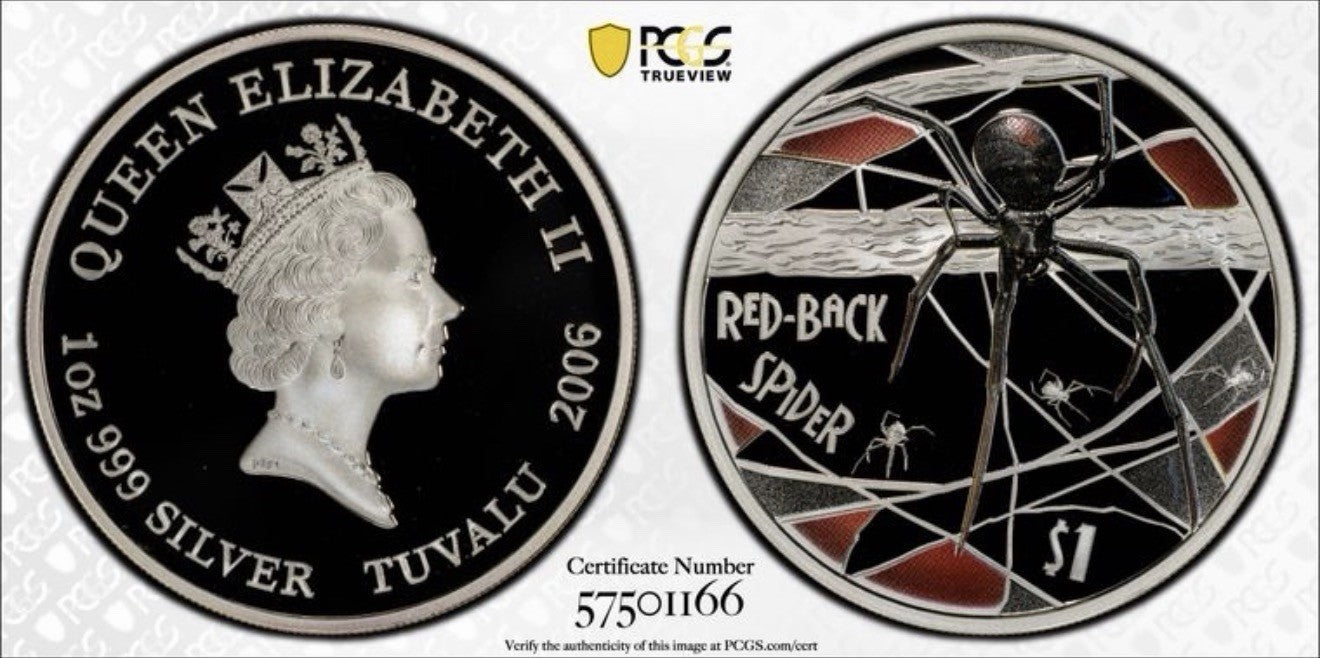 Tuvalu 2006 Red Back Spider $1 1oz Silver PCGS Graded PR70DCAM Proof Coin