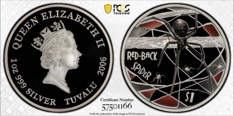 Tuvalu 2006 Red Back Spider $1 1oz Silver PCGS Graded PR70DCAM Proof Coin