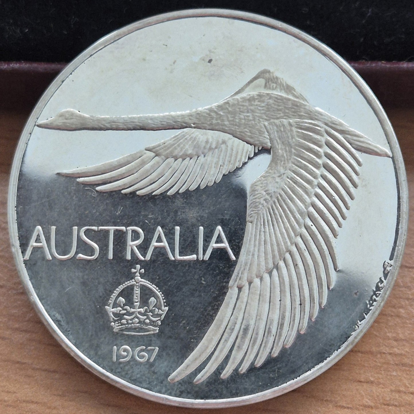 GENUINE Australia 1967 Swan Dollar Proof Pattern Plain Edge Silver Coin In Case