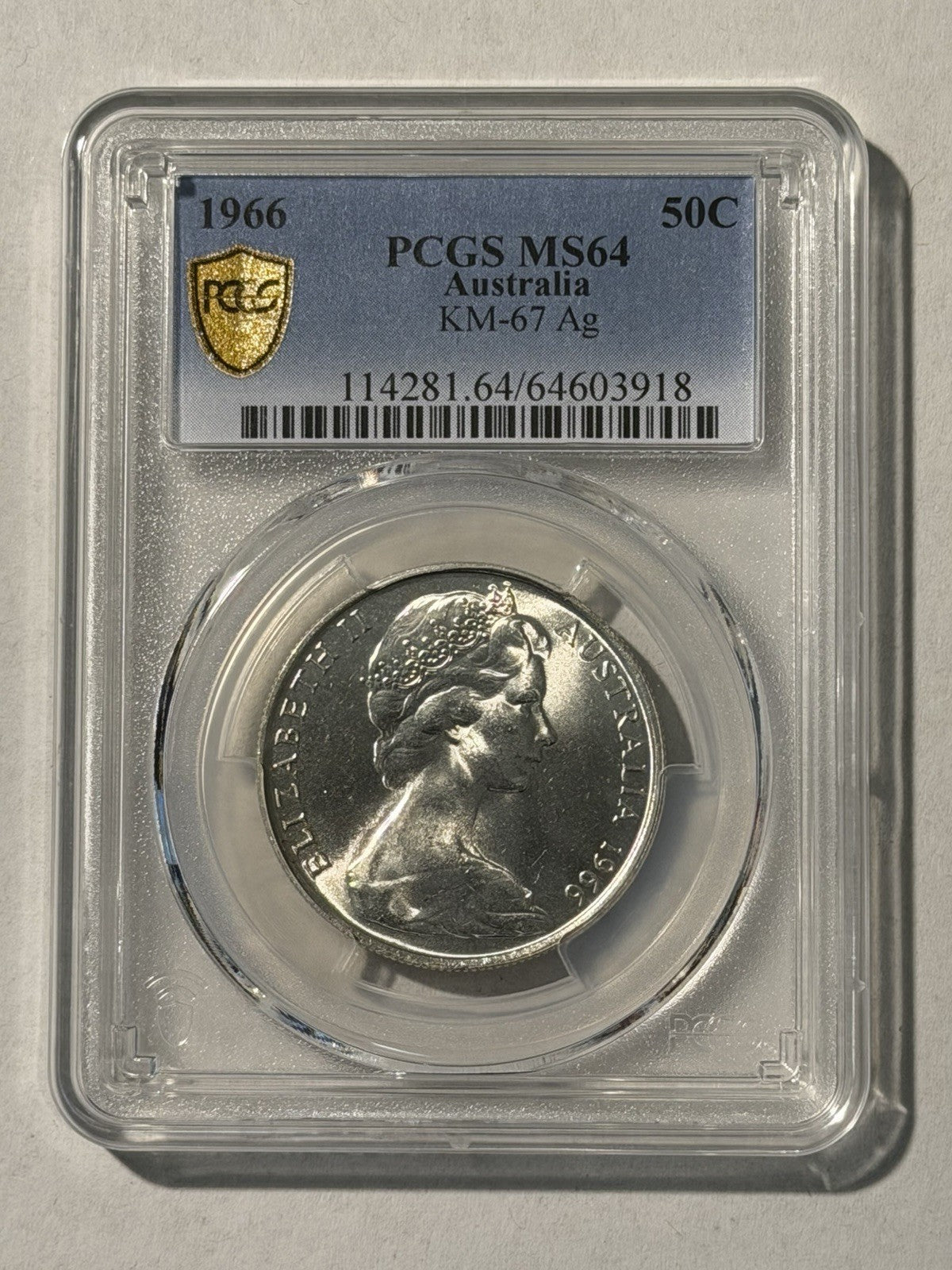 Australia 1966 Round 50c Fifty Cent PCGS Graded MS64 UNC 80% Silver Coin