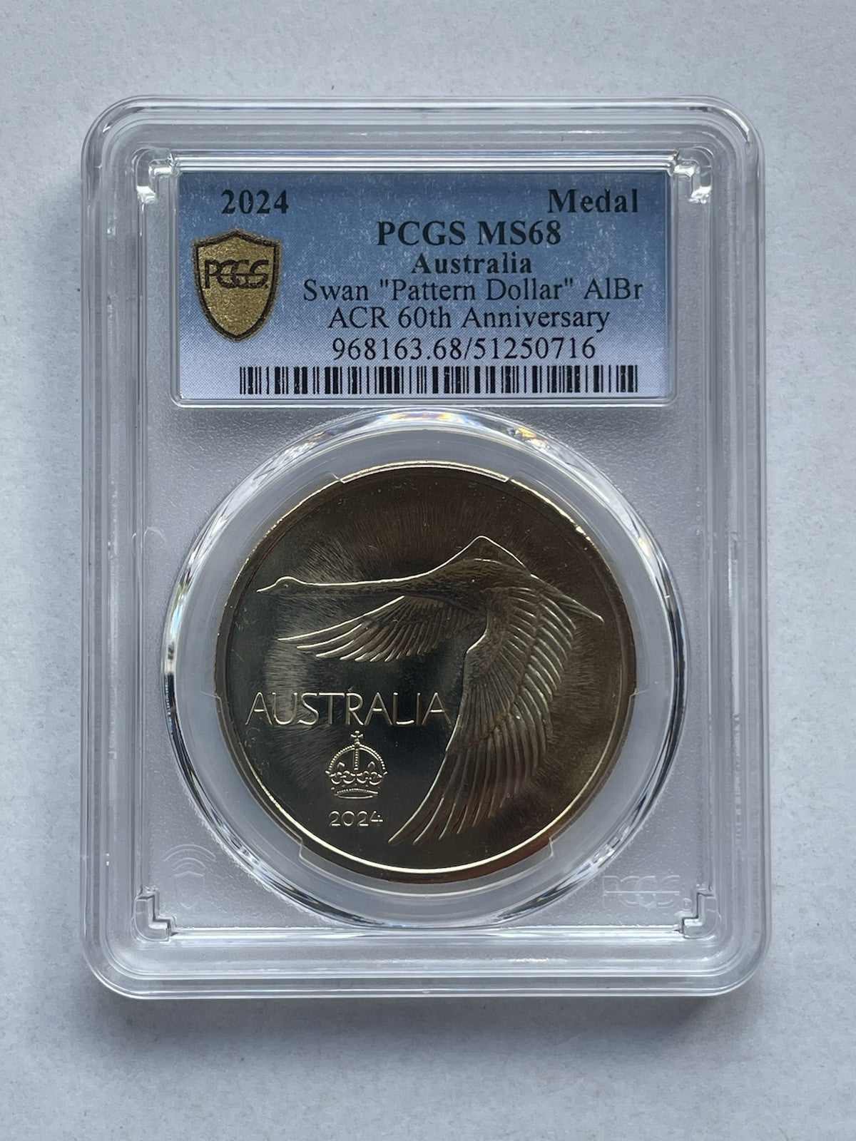 Australia 2024 Swan $1 One Dollar Pattern AlBr UNC PCGS Graded MS68 Medal