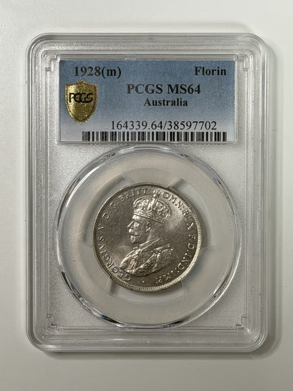 Australia 1928(m) Florin 2/- Two Shillings 92.5% Silver PCGS Graded MS64 Coin