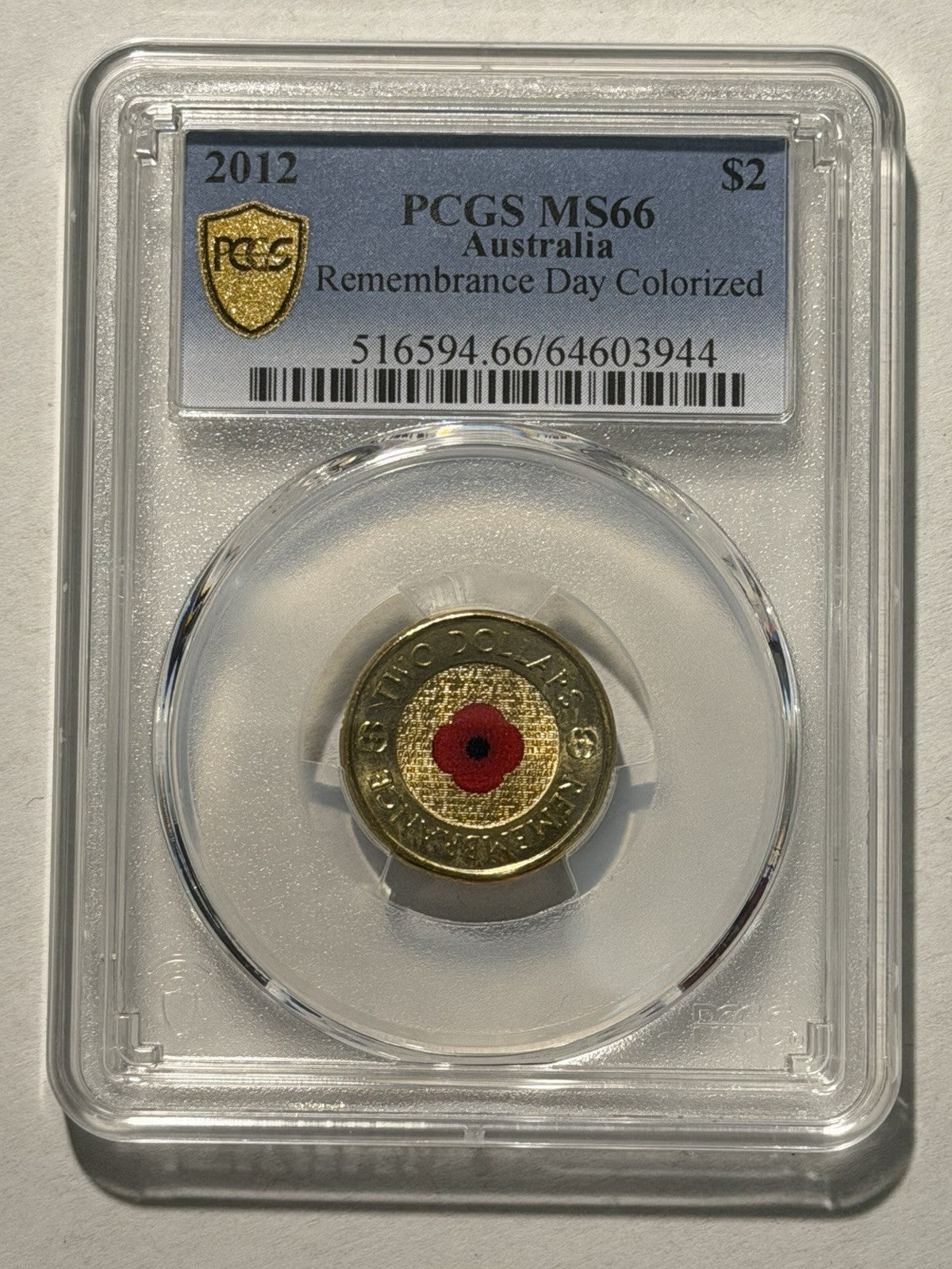 Australia 2012 $2 Two Dollars Remembrance Day Red Poppy PCGS Graded MS66 Coin