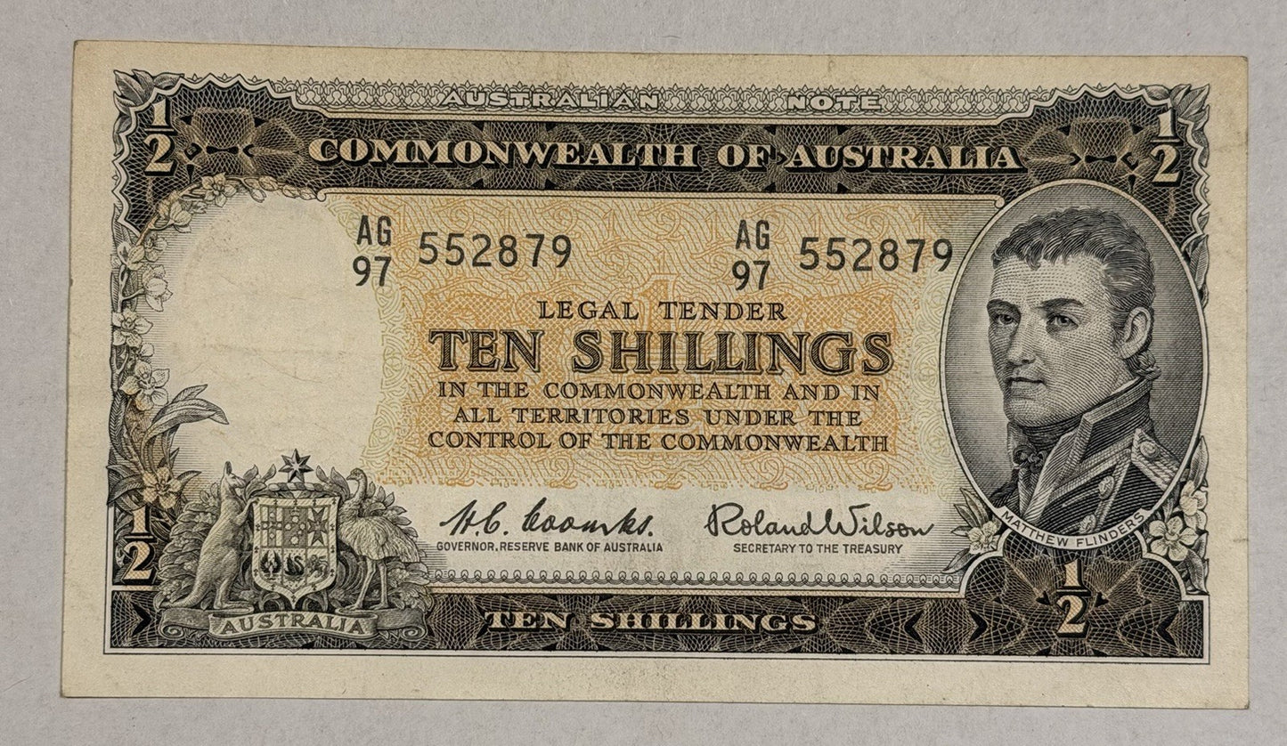 Commonwealth Australia 1961 10/- Ten Shillings Coombs/Wilson Paper Banknote VF