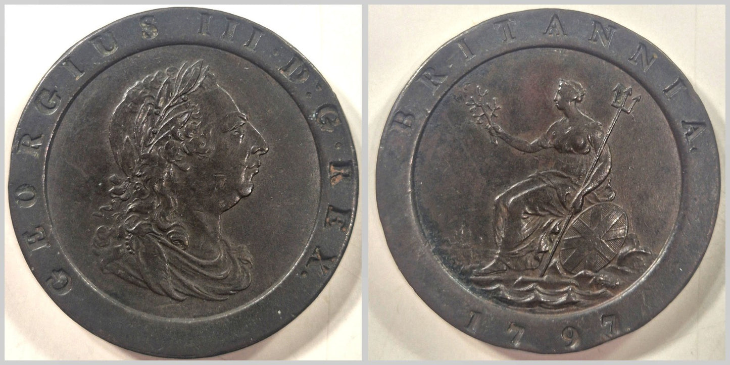 Great Britain UK 1797 George III Copper Cartwheel Twopence Soho Mint gEF