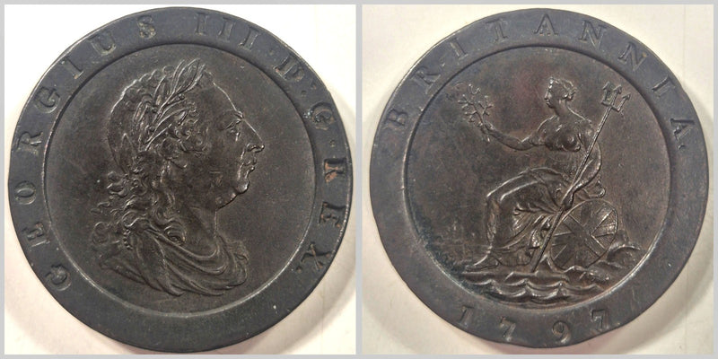Great Britain UK 1797 George III Copper Cartwheel Twopence Soho Mint gEF