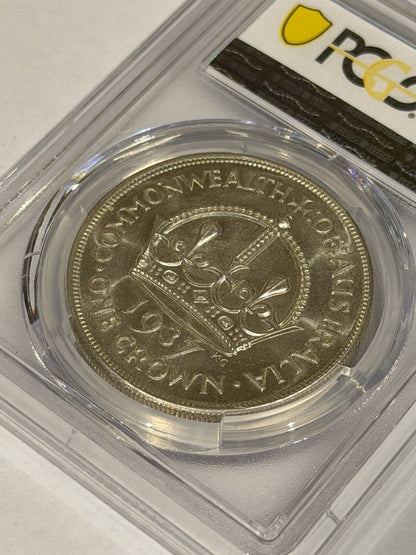 Australia 1937 Crown 5/- Five Shillings PCGS Graded MS63 Large Silver Coin