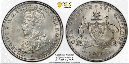 Australia 1928(m) Florin 2/- Two Shillings 92.5% Silver PCGS Graded MS64 Coin