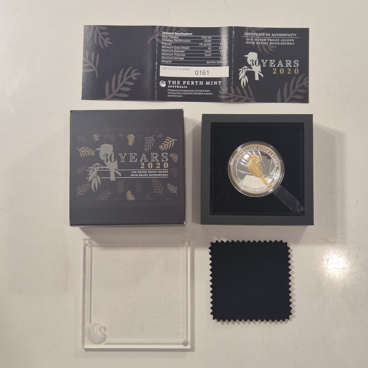 Australia 2020 Kookaburra $2 2oz 30th Anni High Relief Gilded Silver Proof Coin