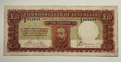 Australia 1934 £10 Ten Pounds Riddle/Sheehan Paper Banknote R80 VF KGV