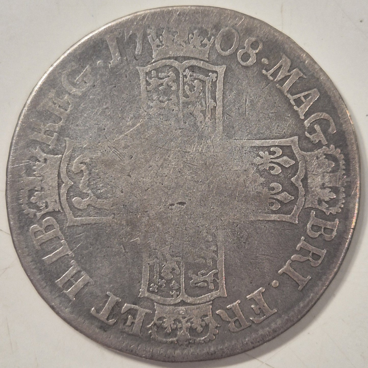UK British England Silver Halfcrown 1708E Queen Anne S3605 Coin VG