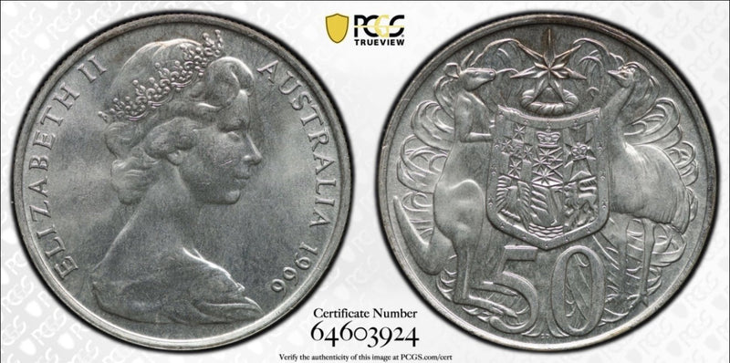Australia 1966 Round 50c Fifty Cent PCGS Graded MS65 GEM 80% Silver Coin