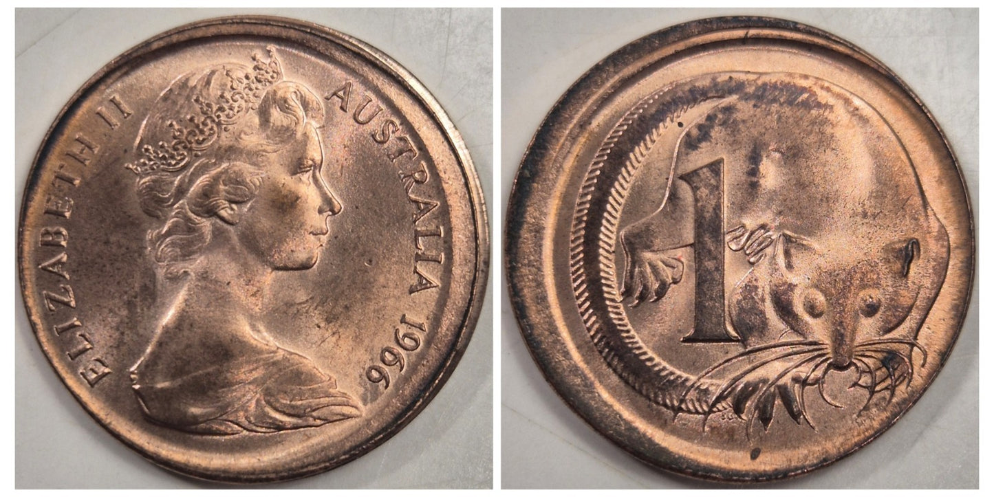 Australia Error 1966 1c One Cent Broadstruck Broadstrike Uncirculated Mint Red 1