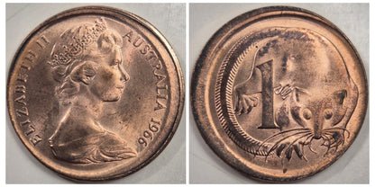 Australia Error 1966 1c One Cent Broadstruck Broadstrike Uncirculated Mint Red 1