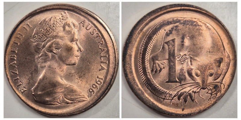 Australia Error 1966 1c One Cent Broadstruck Broadstrike Uncirculated Mint Red 1