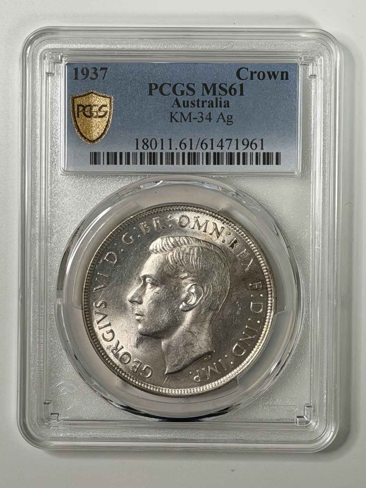 Australia 1937 Crown 5/- “Dot Under i” Variety PCGS Graded MS61 UNC Silver Coin