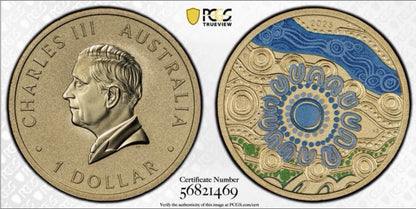 2025-P $1 One Dollar Ngana Nyitting Blue River PCGS Graded MS70 Coloured Coin