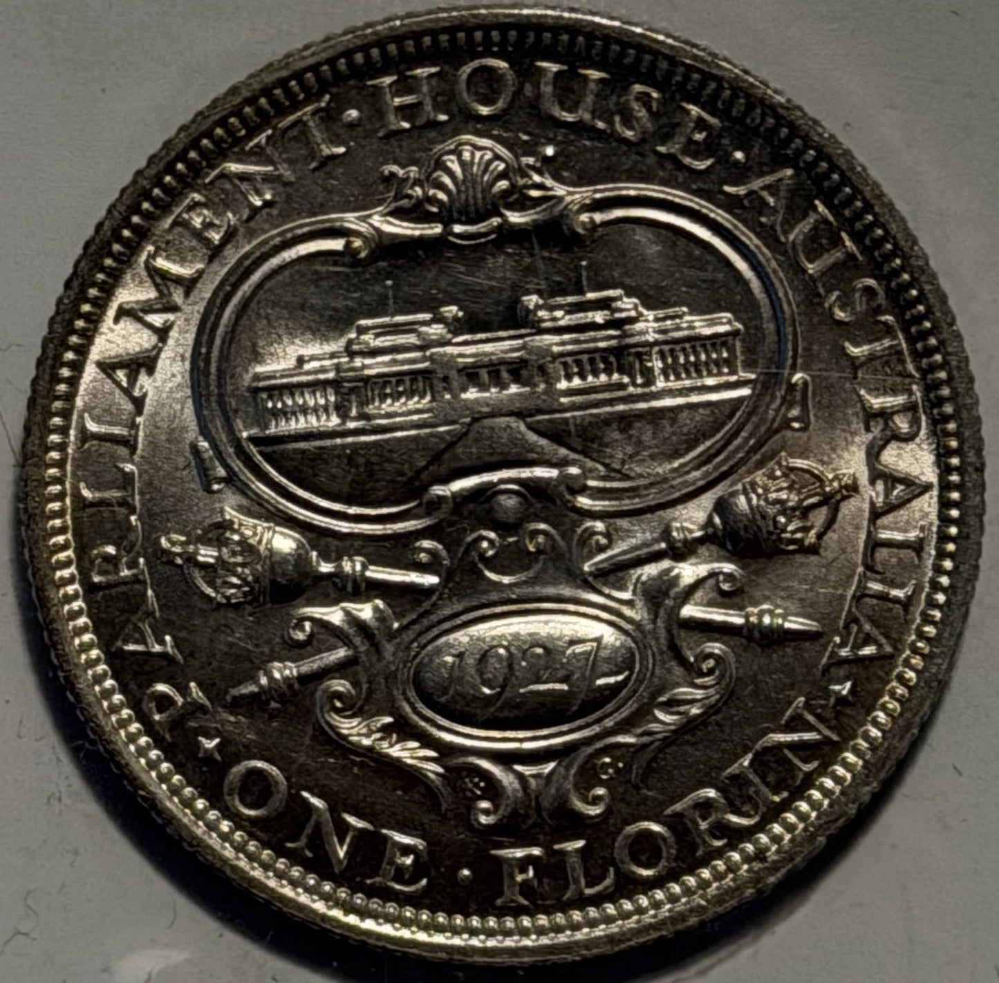 Australia aUNC 1927 Canberra Silver Florin 2/- Two Shillings Predecimal Coin (1927CanberraFlorinAU1)