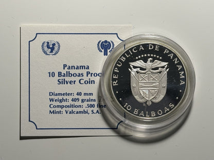 Panama 1982 10 Ten Balboas Year of the Child Silver Proof Coin