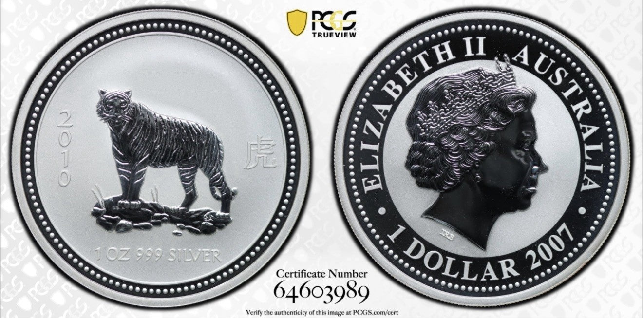 Australia 2007 2010 Year of the Tiger 1oz BU Lunar Series I PCGS MS69
