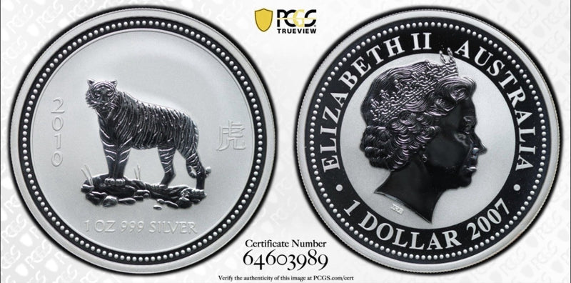 Australia 2007 2010 Year of the Tiger 1oz BU Lunar Series I PCGS MS69