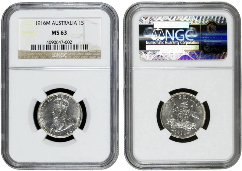 Australia 1917 One Shilling 1/- NGC Graded MS63 KGV UNC Silver Coin