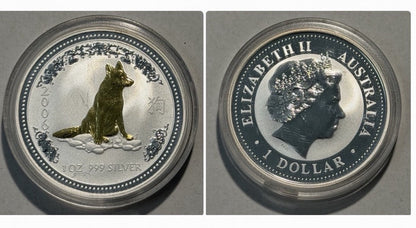 2006 Australia Perth Mint Lunar Gilded Dog 1oz $1 Series I Silver UNC Coin