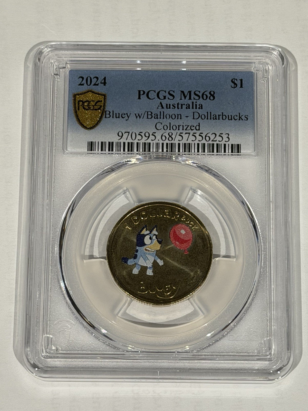 Australia 2024 Bluey w/Balloon Dollarbucks $1 PCGS Graded MS68 Coloured Coin