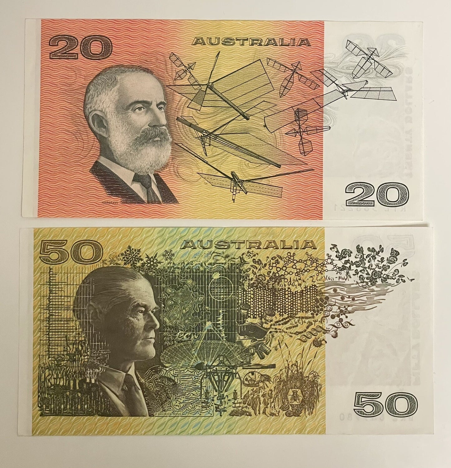 Australia $20 Twenty & $50 Fifty Dollar Paper Banknote ONE OF EACH Circ Pair 💸
